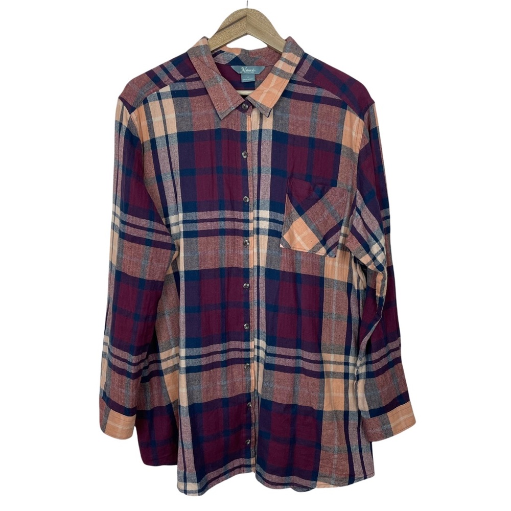 Natural Reflections Burgundy Plaid Long Sleeve Top Plus Size 1X